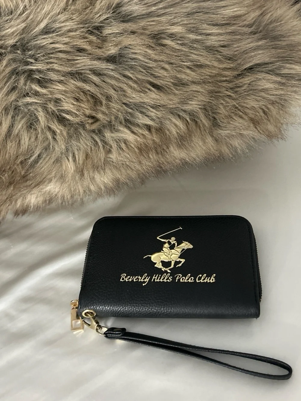 Beverly Hills Polo Club Black Zip-Around Wristlet with Gold Logo